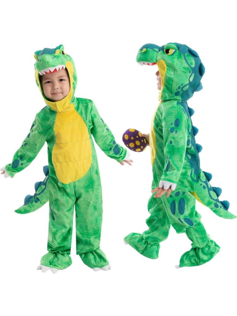 Kids T-Rex Dinosaur Costume with Egg - Spooky Halloween Dress Up Outfit for